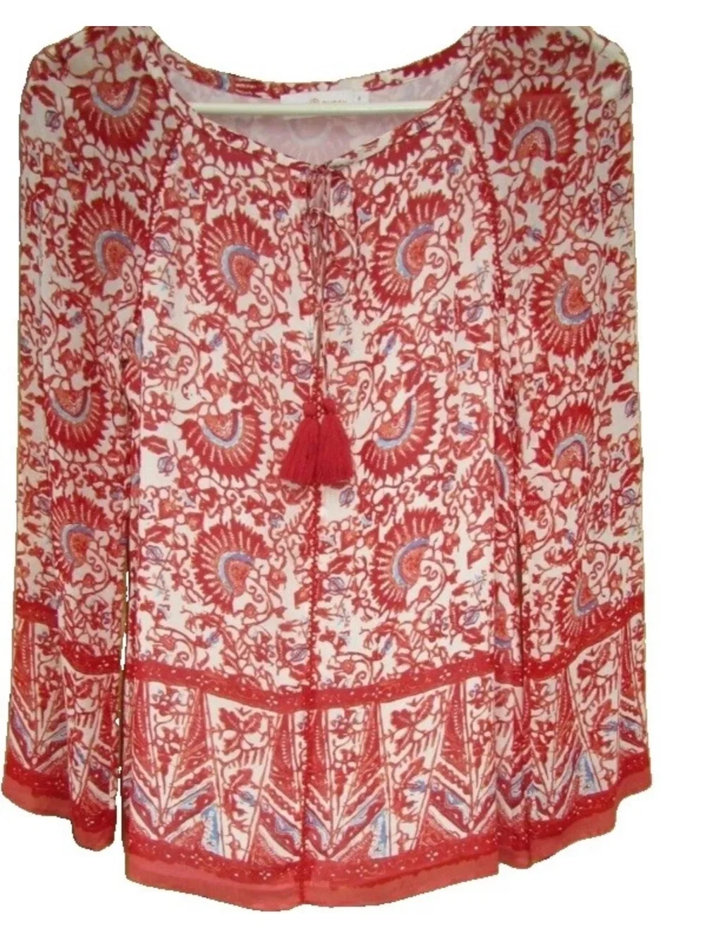 Tory Burch SZ S Long Sleeve Silk Pullover Top Paisley Boho Cottagecore Peasant